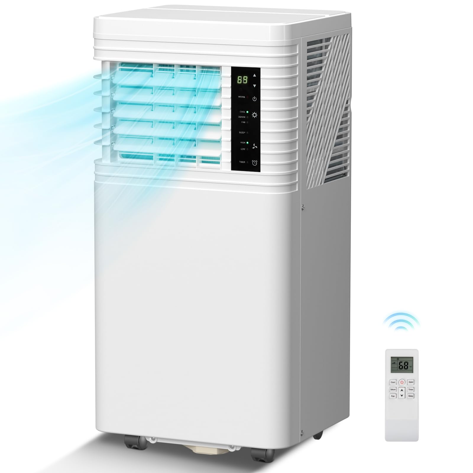 R.W.FLAME 10,000 BTU Air Conditioner cool Up to 450 Sq.Ft, 4 Modes Portable AC Unit with 24Hrs Timer/LED Display/Remote Control/Installation Kits, AC Unit for Bedroom, White