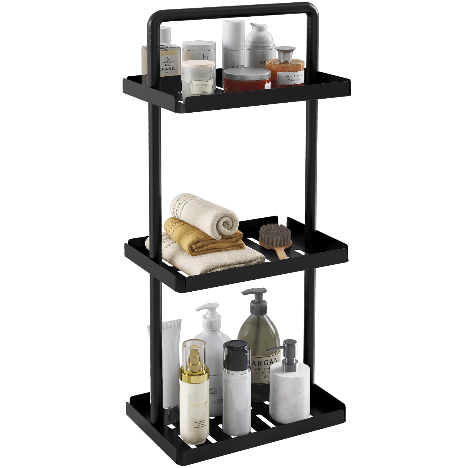 3 Tier Standing Shower Caddy Organizer Corner, Stable Bathroom Shower Organizer Stand with Handle, Metal Shower Shelf Caddy Corner for Shampoo, Shower Rack Stands for Inside Bathroom, Bathtub, Kitchen