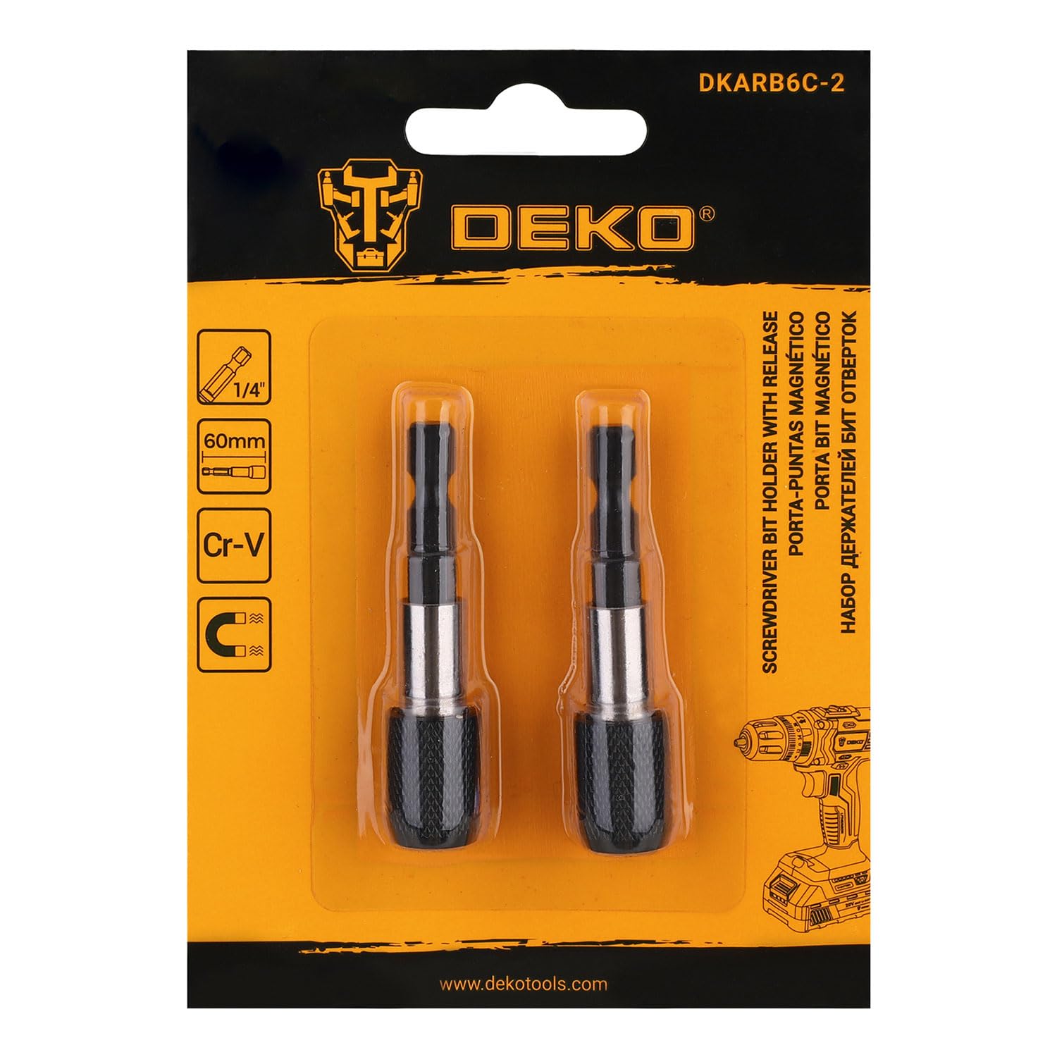 DEKOPRO 2 Pieces Quick Release Bit Holder Magnetic 1/4" Hex Shank Drill Bit Extension for Screwdriver Bits Nuts Drills drill bit extension,60MM Length