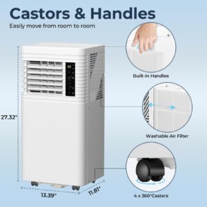 R.W.FLAME 10,000 BTU Air Conditioner cool Up to 450 Sq.Ft, 4 Modes Portable AC Unit with 24Hrs Timer/LED Display/Remote Control/Installation Kits, AC Unit for Bedroom, White