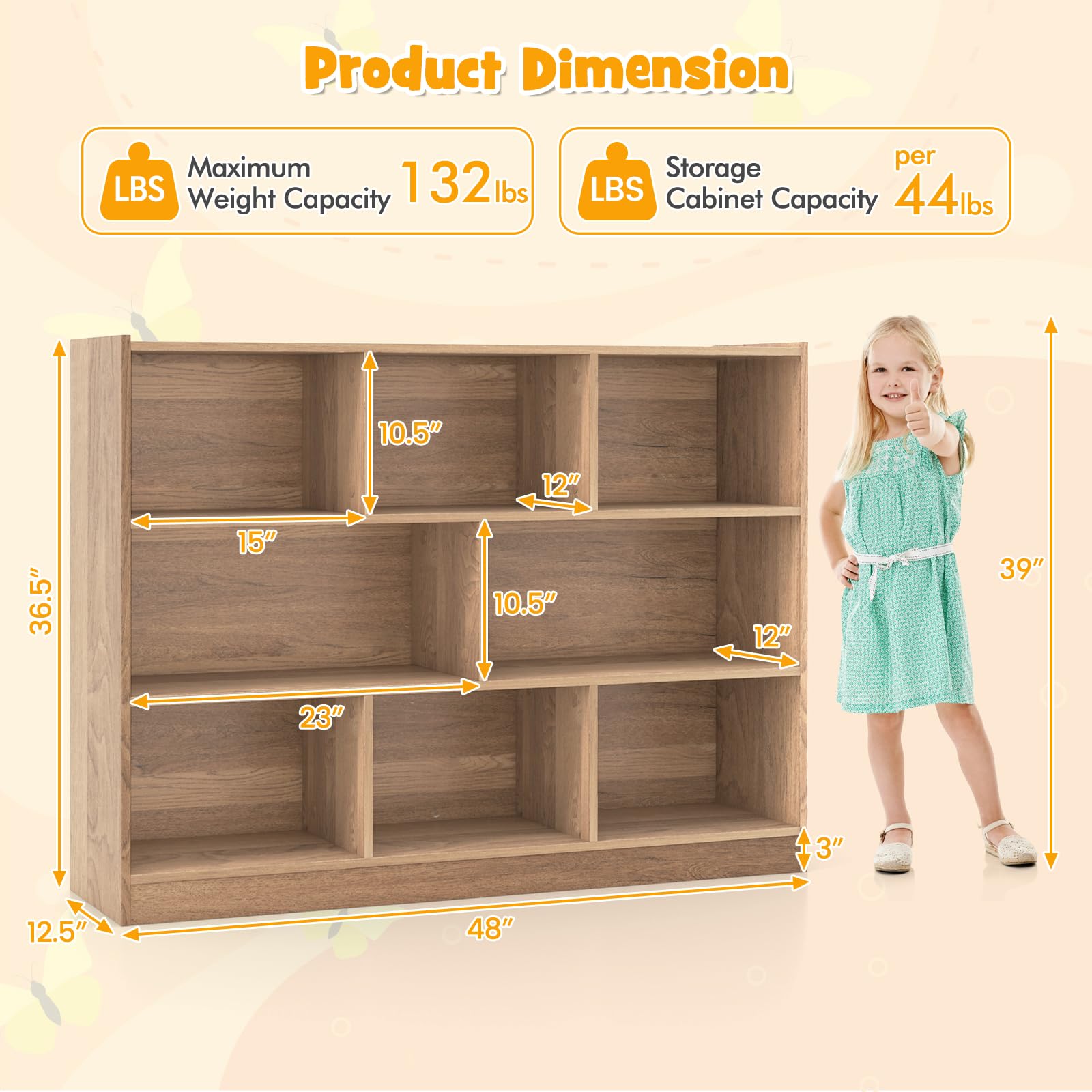 HONEY JOY Kids Toy Storage Organizer, 8-Section Storage Daycare Shelf for Preschool, Children 3-Tier Open Wooden Display Book Shelf Organizer for Classroom, Playroom & Nursery, Kindergarten(Natural)