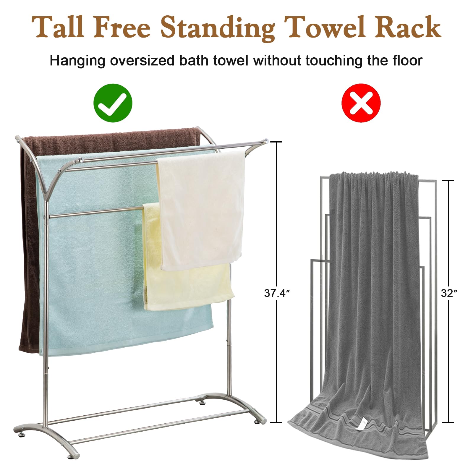 Freestanding Towel Rack, 5 Tier Stainless Steel Towel Bar Stand, Modern Industrial Blanket Ladder Display and Drying Rack for Bedroom Bathroom