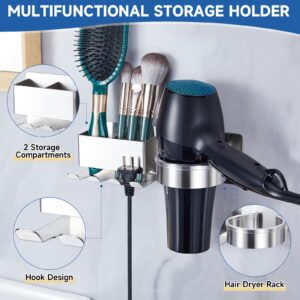 XILIMEN Hair Dryer Holder Wall Mounted, Blow Dryer Holder, Stainless Steel Hair Tool Organizer, Curling Iron Holder No Drilling, Adhesive Hairdryer Holder for Bathroom Barber Shops