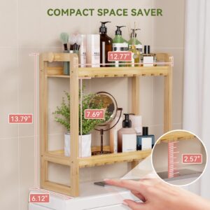 AmazerBath Bamboo Over The Toilet Storage Shelf - 2-Tier Bathroom Organizers and Storage Shelves, 2 in 1 Dual Stable Above Over Toilet Bathroom Shelf Home Storage Rack for Small Bathroom, Space Saver