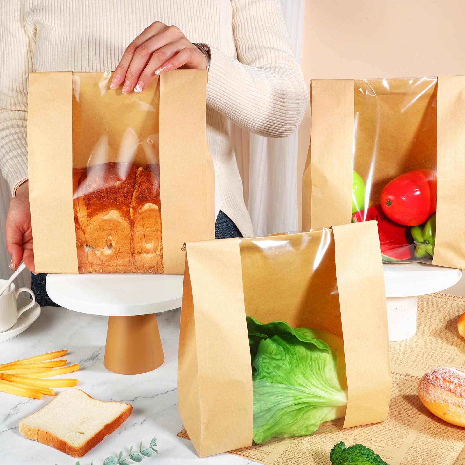 30 Pack Paper Bread Bags for Homemade Bread Sourdough Bread Bags with Window Comes with 32 Stickers Can be Used for Packaging Toast Croissants Bagels Donuts (14 * 8.3 * 3.5 Inch)