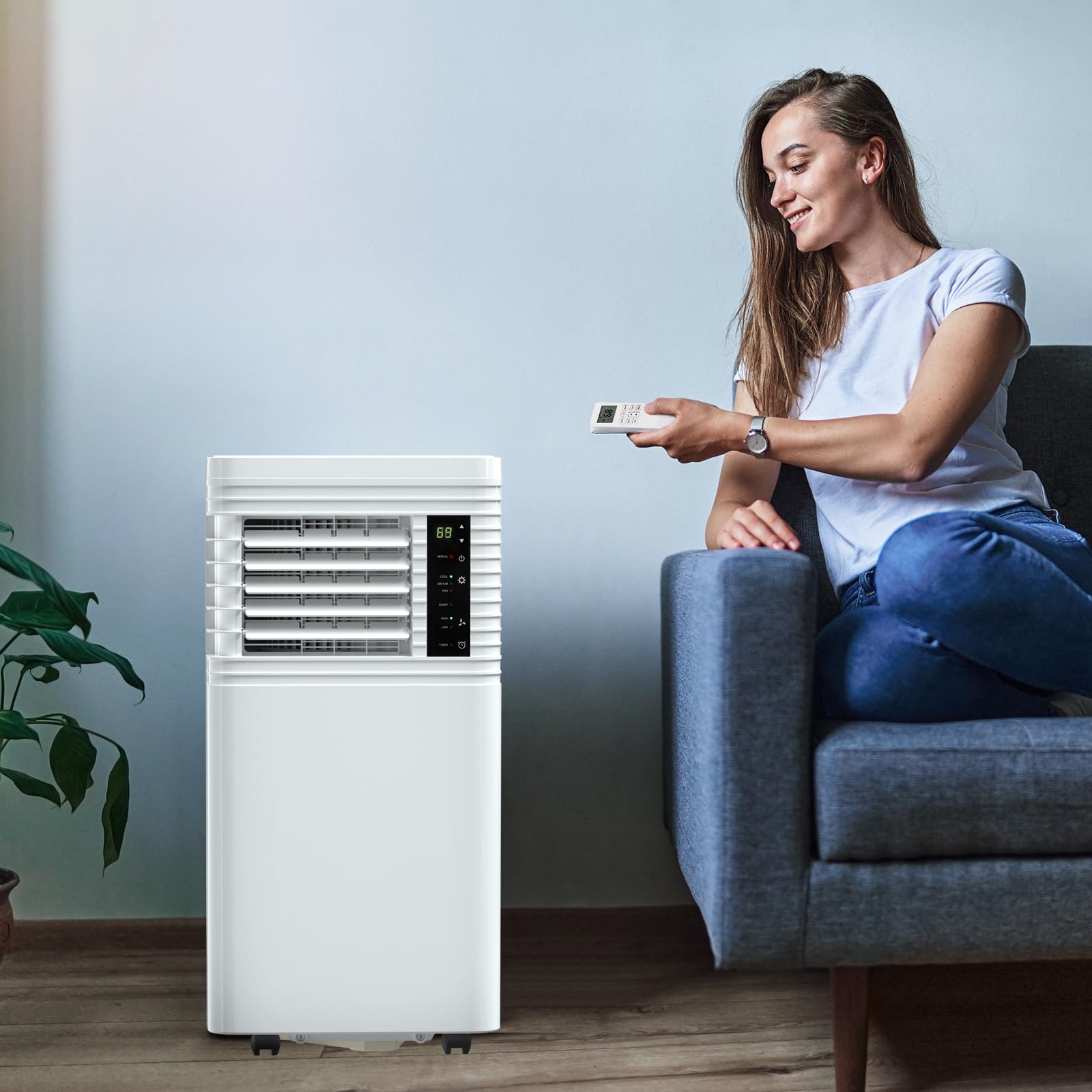 R.W.FLAME 10,000 BTU Air Conditioner cool Up to 450 Sq.Ft, 4 Modes Portable AC Unit with 24Hrs Timer/LED Display/Remote Control/Installation Kits, AC Unit for Bedroom, White