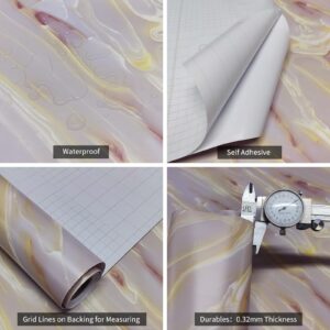 Boobest Pink Purple Glossy Marble Contact Paper for Cabinets and Drawers Granite Countertop Wall Paper Peel and Stick Modern Kitchen Wallpaper Self Adhesive Waterproof Marble Wrapping Paper 15.7"x118"