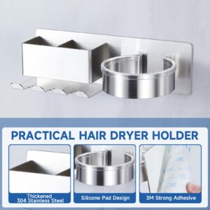 XILIMEN Hair Dryer Holder Wall Mounted, Blow Dryer Holder, Stainless Steel Hair Tool Organizer, Curling Iron Holder No Drilling, Adhesive Hairdryer Holder for Bathroom Barber Shops