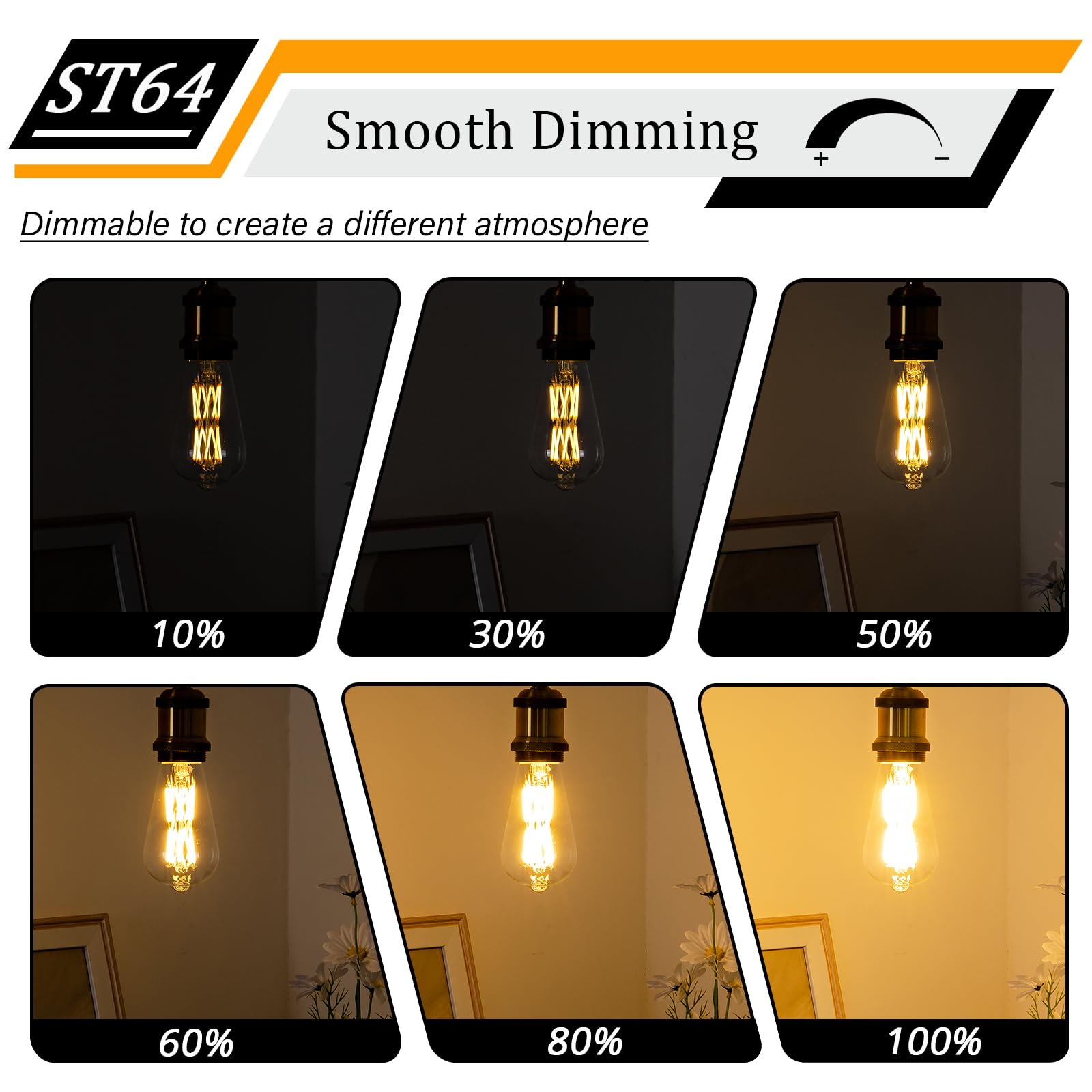 CREATE BRIGHT Vintage ST64 16W Dimmable Led Edison Bulbs 2700K Warm Light Bulbs Led Filament Light Bulbs for Chandeliers,E26 Base,4 Pack