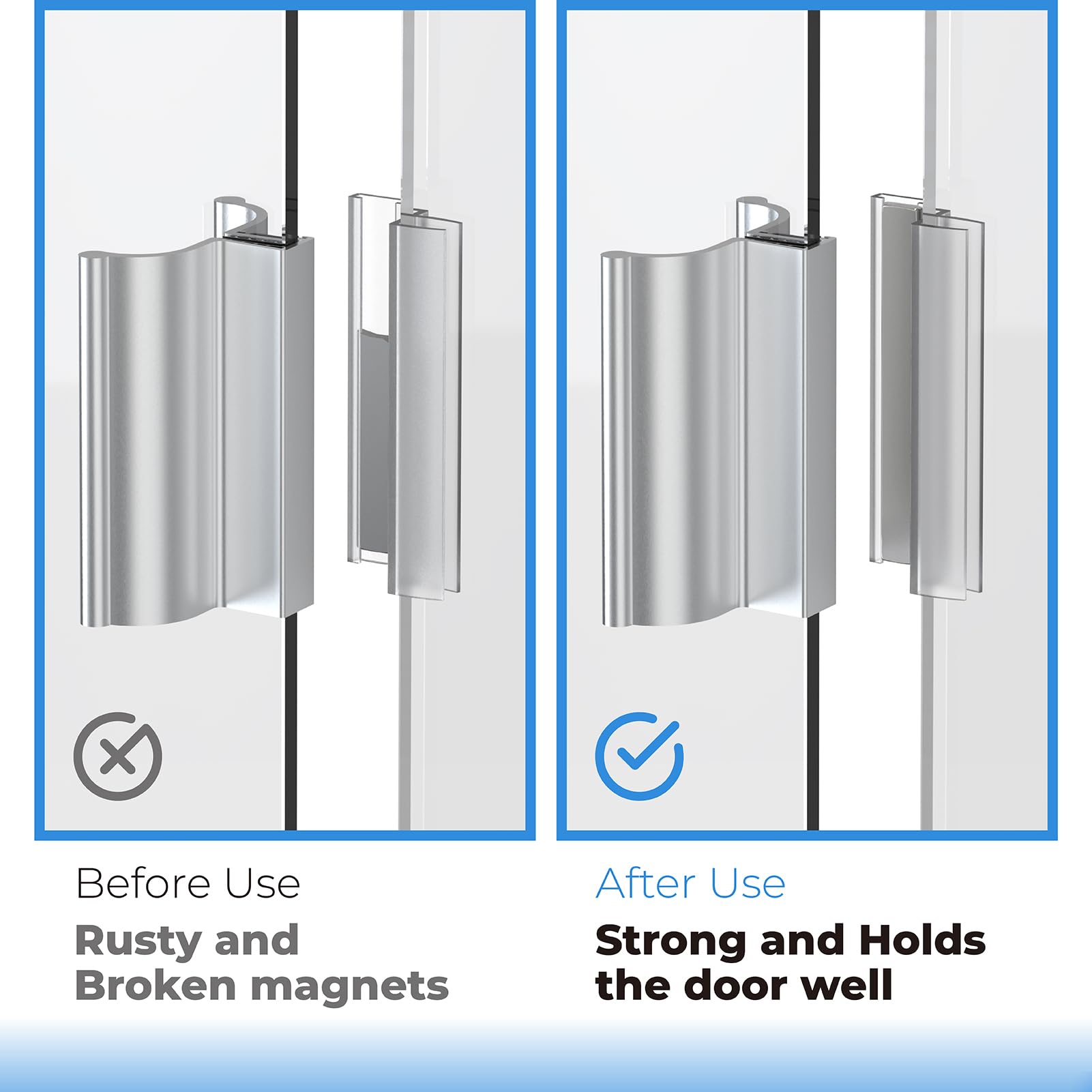 Shower Door Magnet 3" Chrome Frameless Shower Door Handle with Metal Strike and Magnet for 1/8" 5/32" 3/16" and 1/4" Thick Swing Glass Shower Doors, Shower Door Handle, Shower Door Strike Jamb