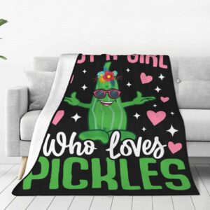 Pickle Blanket Pickles Gifts for Kids Just A Girl Who Loves Pickles Soft Flannel Blankets Used for Sofa Couch Living Room Bed Camping Travel Cozy Warm Lightweight 60"x50" for Pickle Lovers Decor