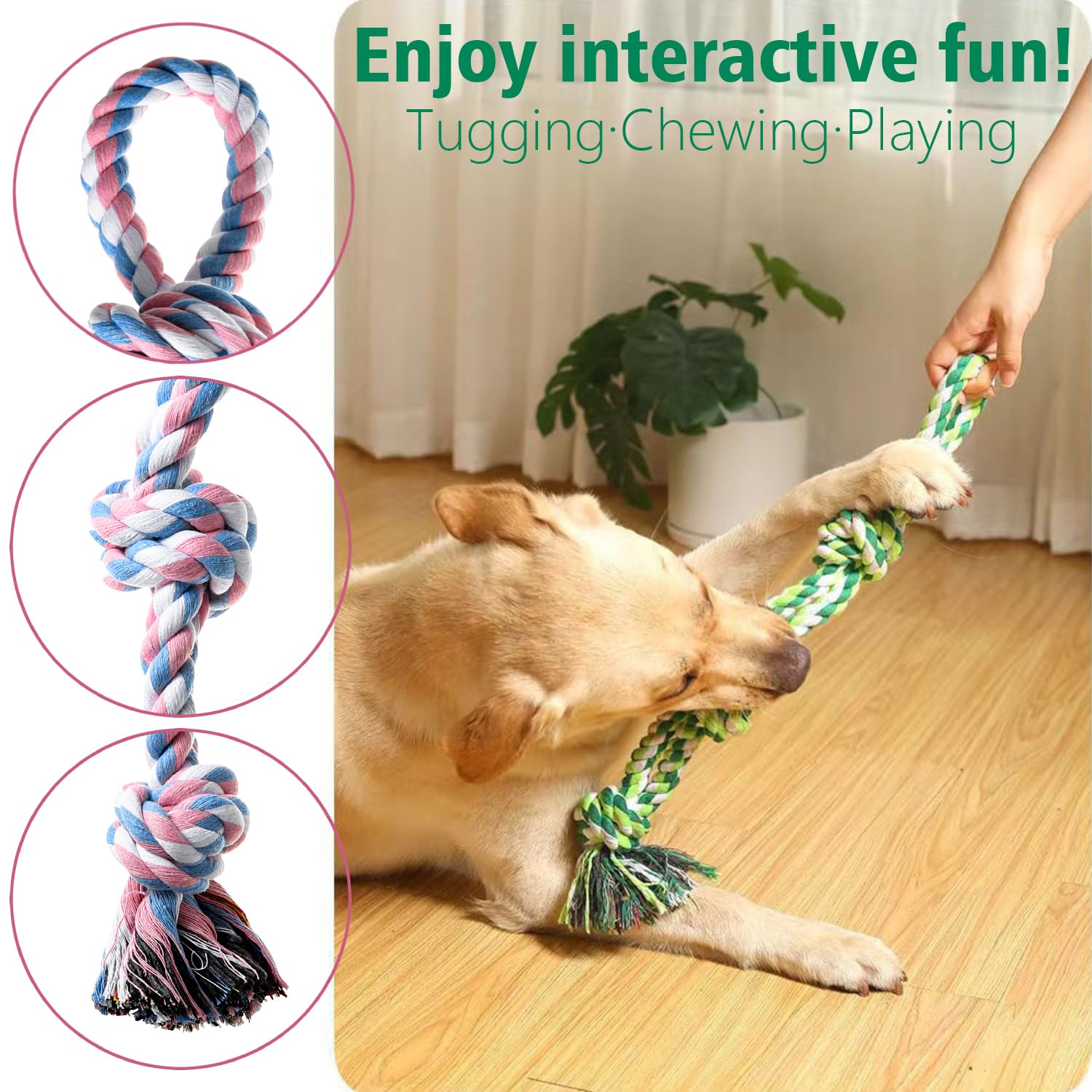 XIGOU Dog Rope Toys Indestructible Dog Toys, Dog Chew Toys for Aggressive Chewers, Tough Puppy Teething Chew Toys for Boredom, Dental Cleaning Tug of War Dog Toy, Great for Small to Large Breed