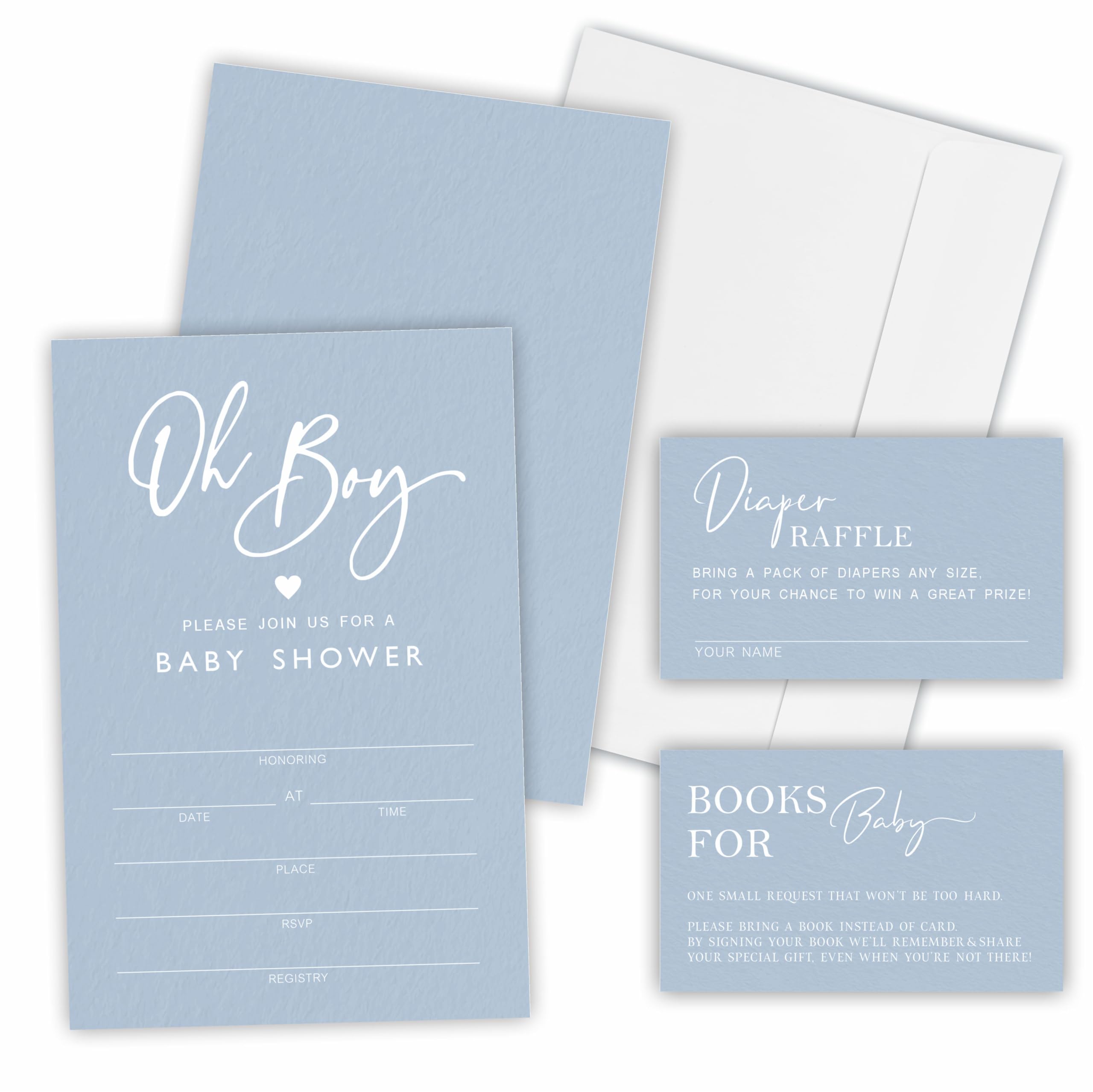 Oh Boy! Baby Shower Invitation Kit, Included Invites With Envelopes, Diaper Raffle Tickets(25 Pcs Each), Book Request Cards For Baby Announcement, Gender Reveal Party Favor And Supplies-A04