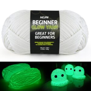 120g glow in the dark yarn for crocheting and knitting; 120m(144yds) yarn for beginners with easy-to-see stitches; worsted-weight medium #4; yarn for beginners crochet kit making