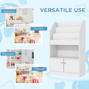 Qaba Kids Bookshelf, Toy Storage Organizer Toddler Bookcase for Bedroom, Playroom, Nursery, 3-8 Years Old, White