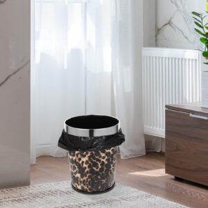 ABOOFAN Small Bathroom Trash Can Garbage Can Leopard Printed Waste Basket with Top Ring to Fix Bag for Bedroom Office Home