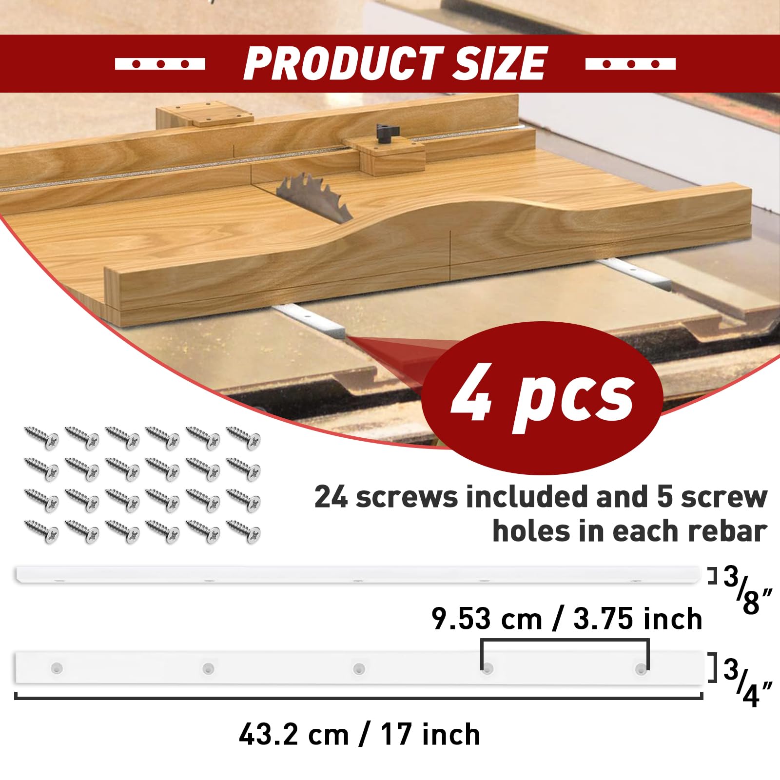 Crosscut Sled for Table Saw - Premium UHMW Plastic - 3/4" X 3/8" X 17" - Predrilled Holes and Screws - Ideal for U Tracks, Woodworking, Miter Slots, Router Table, Bandsaws - 4 Bars Included