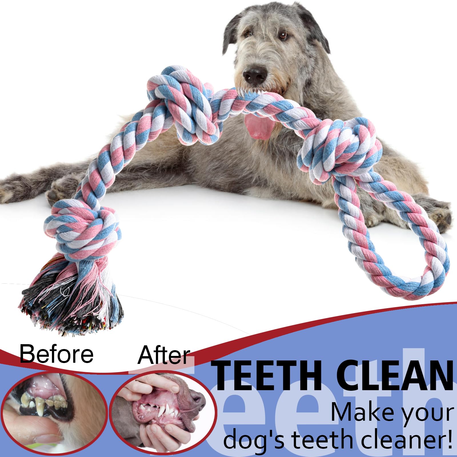 XIGOU Dog Rope Toys 2 Pcs Indestructible Dog Toys, Dog Chew Toys for Aggressive Chewers, Tough Puppy Teething Chew Toys for Boredom, Dental Cleaning Tug of War Dog Toy, Great for Small to Large Breed