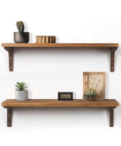 afuly wood shelves for wall, 24 inch rustic floating shelf with wooden brackets for bedroom living room kitchen, wall mounted storage shelving, natural solid wood home decor