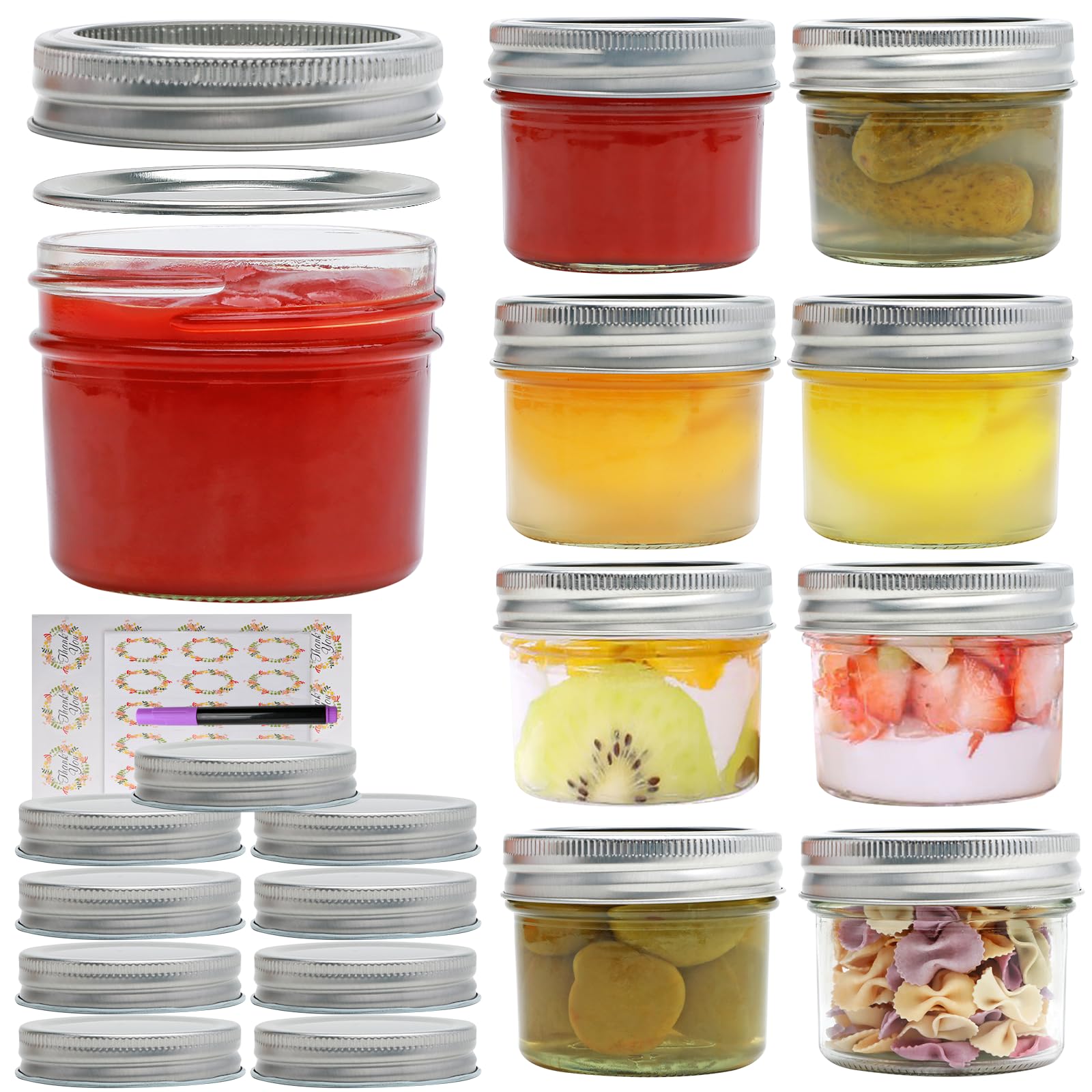 Brajttt Small Mason Jars, 4oz Glass Mason Jar with Regular Lids 9 Pack,Mini Jam Jars for Jelly, Jam, Honey, Dessert, Spice, Wedding Favor