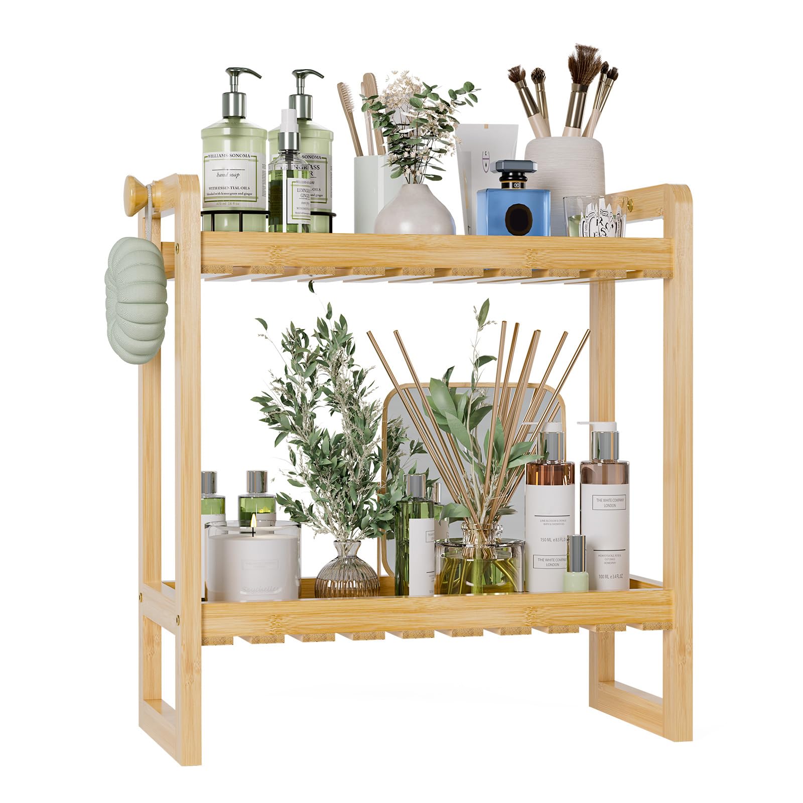 AmazerBath Bamboo Over The Toilet Storage Shelf - 2-Tier Bathroom Organizers and Storage Shelves, 2 in 1 Dual Stable Above Over Toilet Bathroom Shelf Home Storage Rack for Small Bathroom, Space Saver