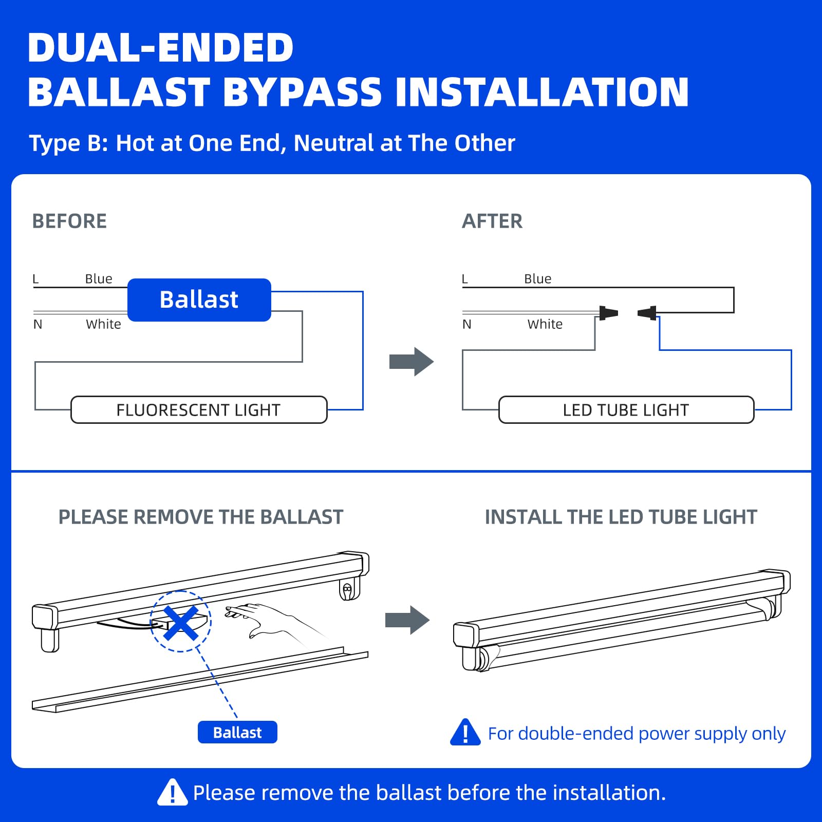 Barrina 8ft LED Bulbs, T8 T10 T12 LED Tube Lights, Single Pin FA8 96" LED Replacement for Fluorescent Fixture, 44W(100W Equivalent) 4500LM 6500K Super Birght, Ballast Bypass, Frosted Cover, 12 Packs