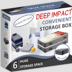 Deep Impact Under Bed Storage Containers, 90L 6 Pack Underbed Storage with Handles, Dual Zippers, & Clear Top, Under The Bed Storage Bins for Clothes, Blankets, Towels, Comforter, Sweaters, Pillows