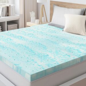 smug memory foam mattress topper, 3 inch thick gel infused cooling toppers pad for bed, sleeper sofa, rv, camper, certipur us certified, ventilated and breathable, bule, queen