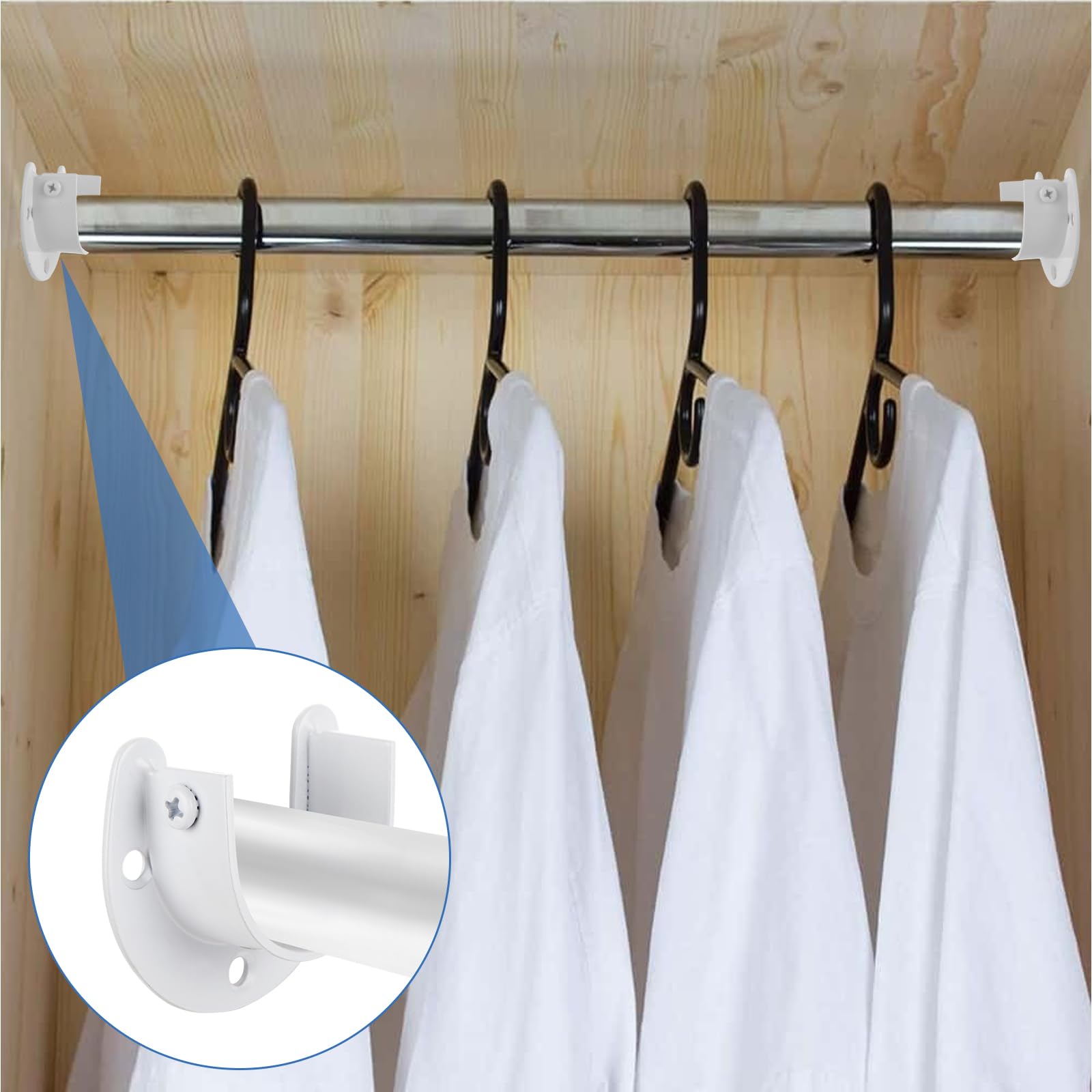 LDXDRU 10Pcs Closet Rod Bracket, 1-1/2" Diameter Closet Rod Holders, Stainless Steel Closet Rod End Supports, U Shaped Closet Pole Sockets Opening Flange Rod Bracket with Screws, Curtain Rod Holder