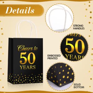 Resholder 20 Pack Cheers to 50 Years Gift Bags with Handle 50th Birthday Gift Bag Party Favors with Tissue Paper Black and Gold Paper Goodie Treat Bag Presents Birthday Anniversary Wedding Supplies