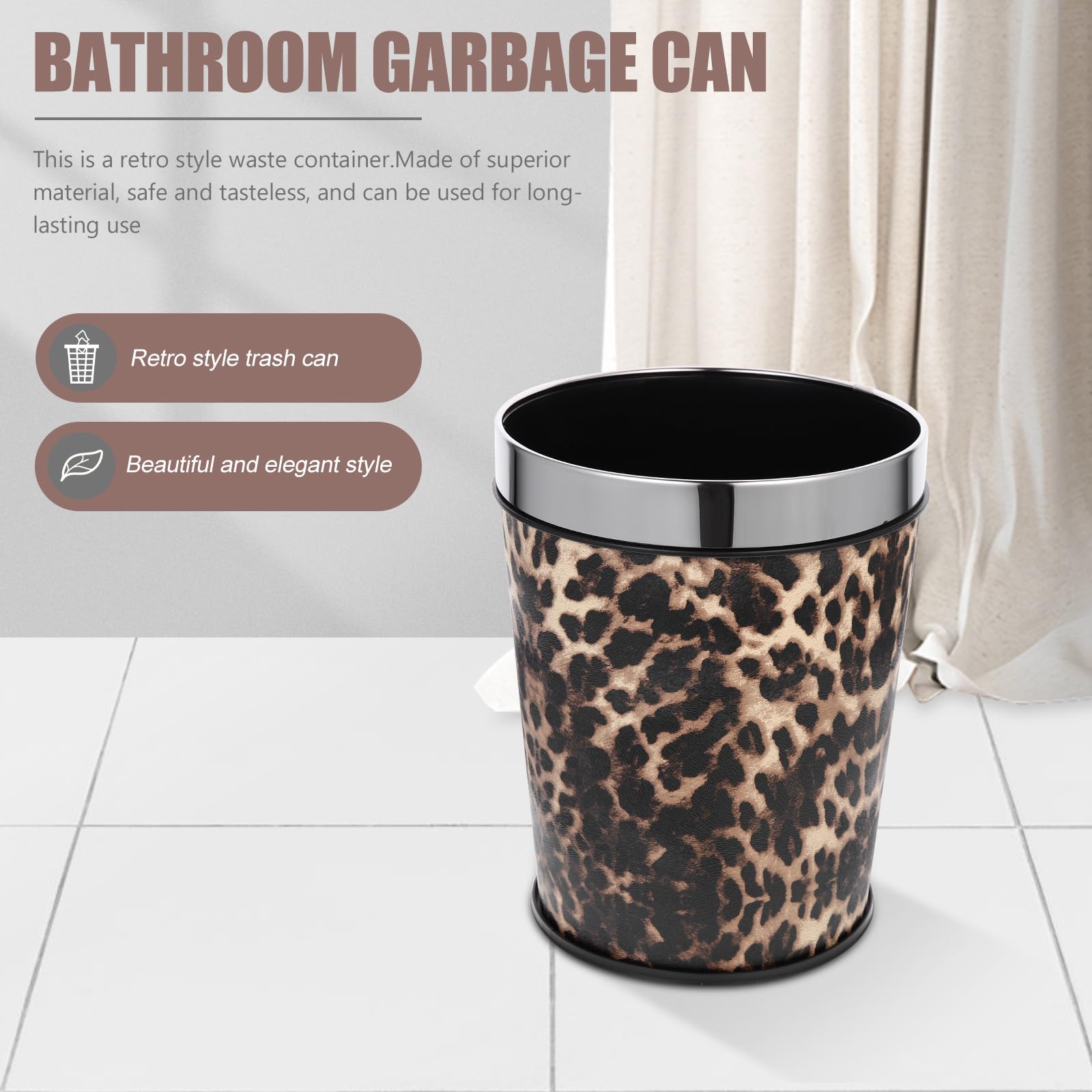 ABOOFAN Small Bathroom Trash Can Garbage Can Leopard Printed Waste Basket with Top Ring to Fix Bag for Bedroom Office Home