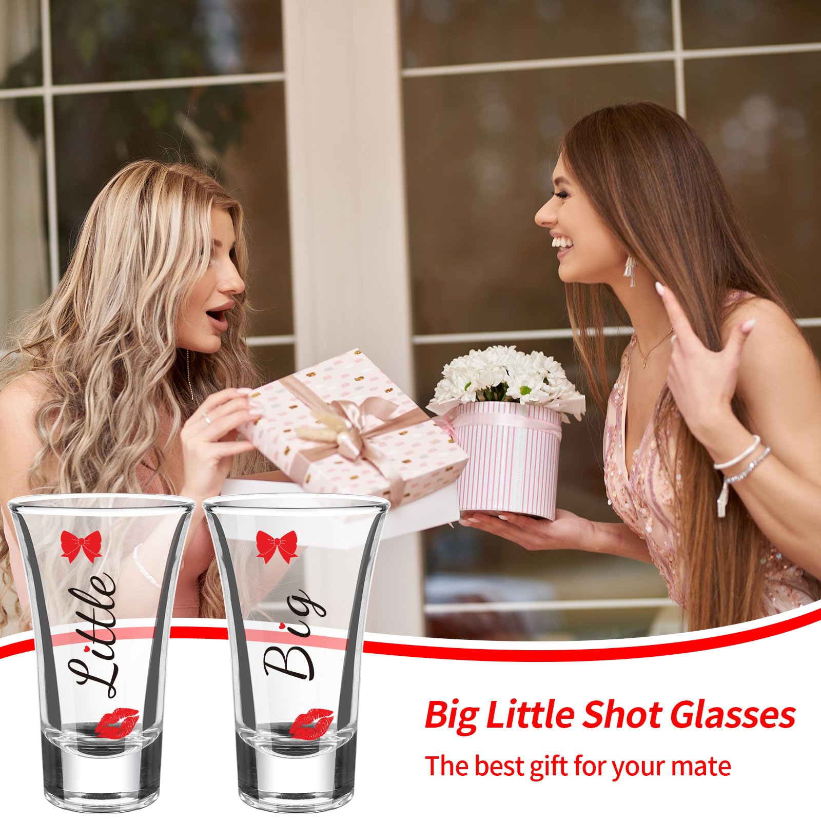 4Pcs Sorority Big Little Shot Glasses 2oz Glass Tequila Glasses with Heavy Base Tall Shot Glass Thick Base Mini Glass Cups Clear Shot Glass for Big Sister Little Sister Drinking Glassware