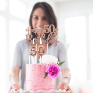 12Pcs 50th Birthday Party Decorations, 1974 Rose Gold Table Centerpieces, Cake Topper and Candles Set 50th Birthday Decorations for Women