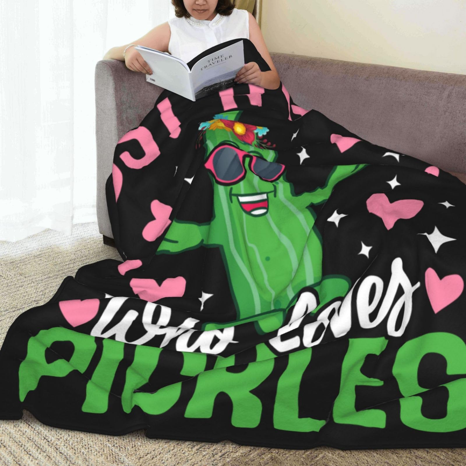 Pickle Blanket Pickles Gifts for Kids Just A Girl Who Loves Pickles Soft Flannel Blankets Used for Sofa Couch Living Room Bed Camping Travel Cozy Warm Lightweight 60"x50" for Pickle Lovers Decor