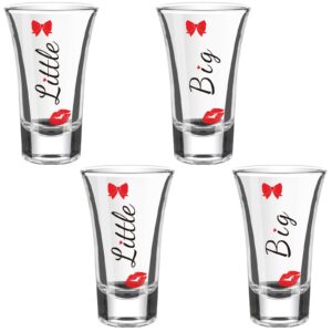 4pcs sorority big little shot glasses 2oz glass tequila glasses with heavy base tall shot glass thick base mini glass cups clear shot glass for big sister little sister drinking glassware