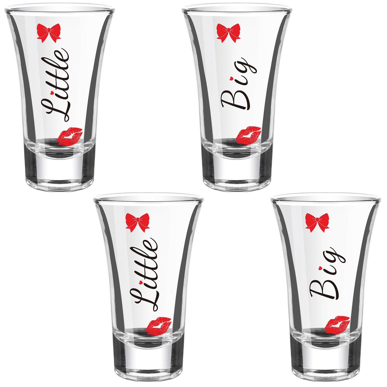 4Pcs Sorority Big Little Shot Glasses 2oz Glass Tequila Glasses with Heavy Base Tall Shot Glass Thick Base Mini Glass Cups Clear Shot Glass for Big Sister Little Sister Drinking Glassware