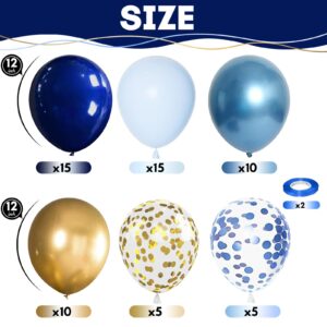 Navy Blue Gold Balloon, 60 Packs 12 Inch Metallic Blue and Macaron Blue Balloons with Metallic Gold Confetti Balloons for Birthday Party Decorations, Wedding, Bridal Shower, Baby Shower, Graduate