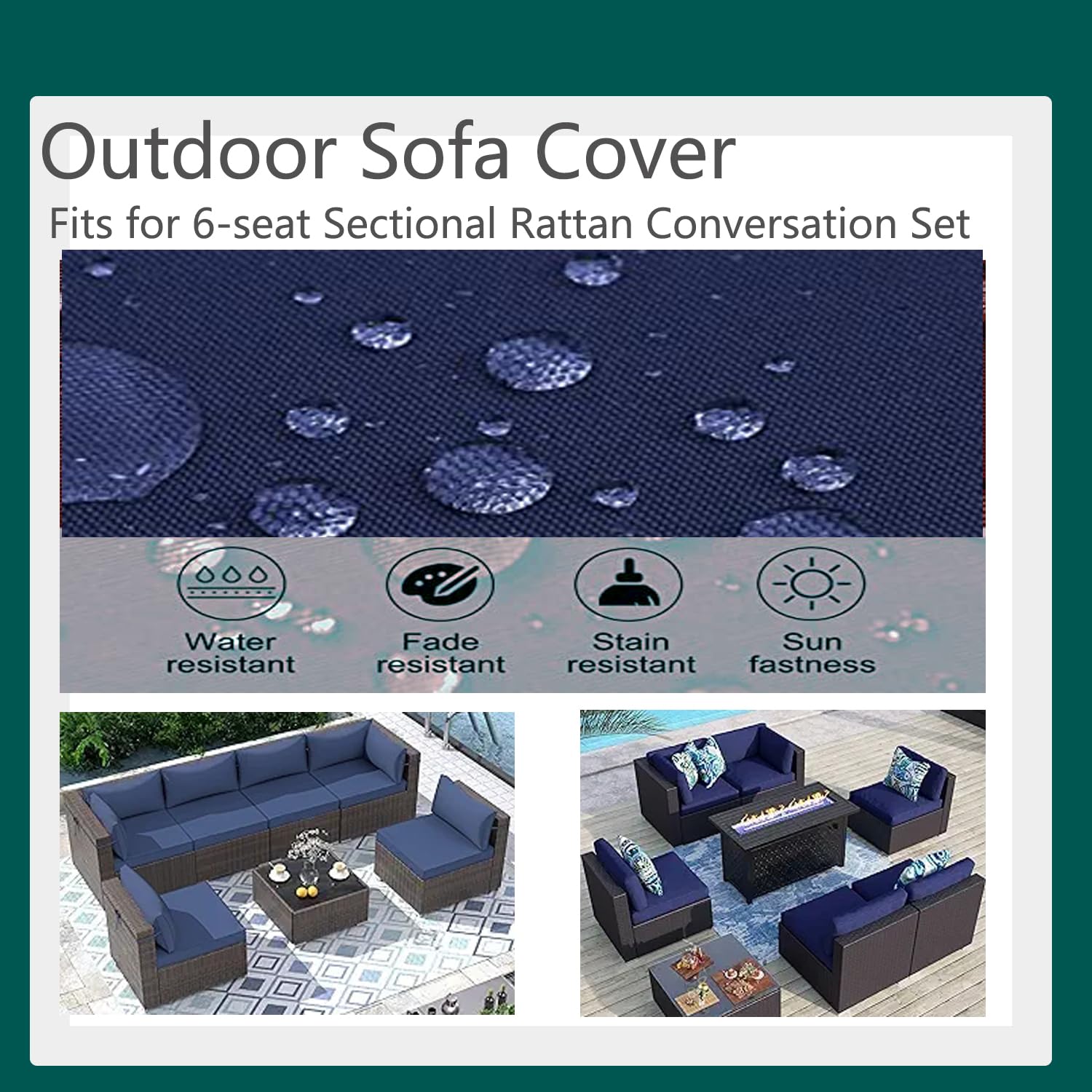 Sqodok Outdoor Cushion Covers 14Pcs Patio Cushion Slipcovers, Replacement Waterproof with Zipper for 6-Seaters Sofa, Outdoor Furniture Cushion Slipcovers Set Seat and Back, Covers Only, Dark Blue