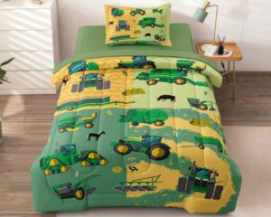 leaflin twin construction bedding set for boys kids farm tractor bedding 4 pieces cars twin comforter set for boys, twin truck bed in a bag set boys