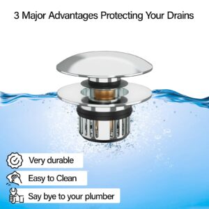 Bathtub Drain Stopper - Bath Tub Drain Plug with Hair Catcher Basket, Chrome