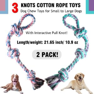 XIGOU Dog Rope Toys 2 Pcs Indestructible Dog Toys, Dog Chew Toys for Aggressive Chewers, Tough Puppy Teething Chew Toys for Boredom, Dental Cleaning Tug of War Dog Toy, Great for Small to Large Breed