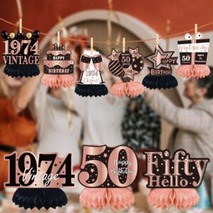 12Pcs 50th Birthday Party Decorations, 1974 Rose Gold Table Centerpieces, Cake Topper and Candles Set 50th Birthday Decorations for Women