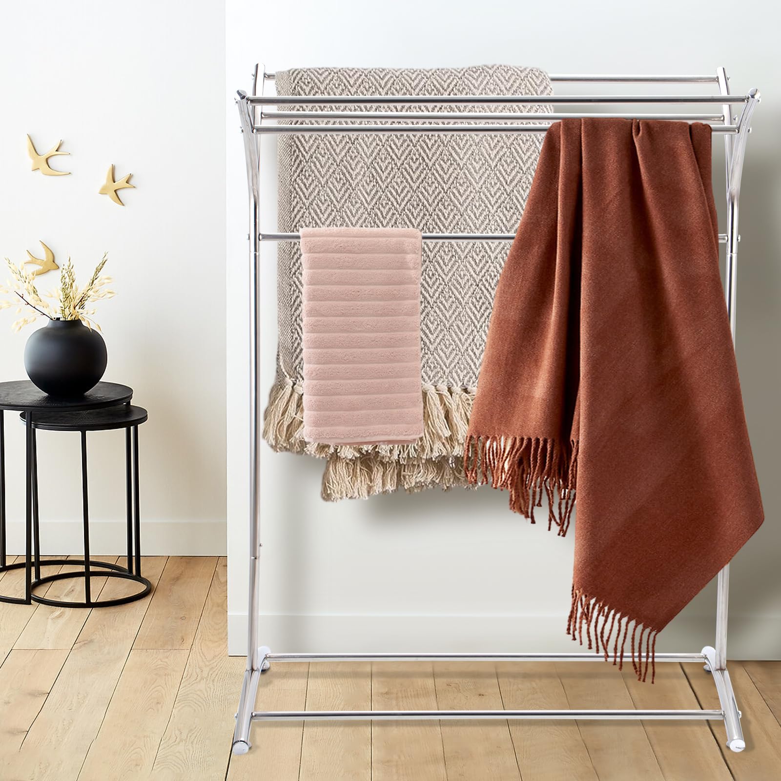 Freestanding Towel Rack, 5 Tier Stainless Steel Towel Bar Stand, Modern Industrial Blanket Ladder Display and Drying Rack for Bedroom Bathroom