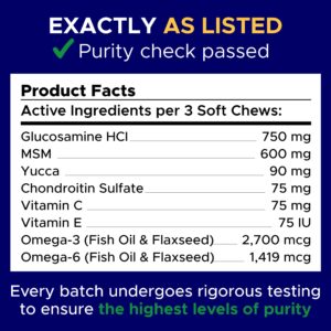 GOODGROWLIES Mobility Glucosamine Treats for Dogs - Advanced Hip & Joint Supplement w/Omega-3, Chondroitin, MSM - Made in USA - Joint Pain Relief - Hip & Joint Care - 120ct