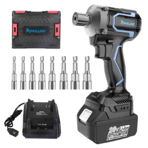 powilling impact driver kit - 20v electric 1/4 inch hex impact drill/driver set，2 variable speed, with 6.0ah battery and charger, 14pcs socket and tool case includ