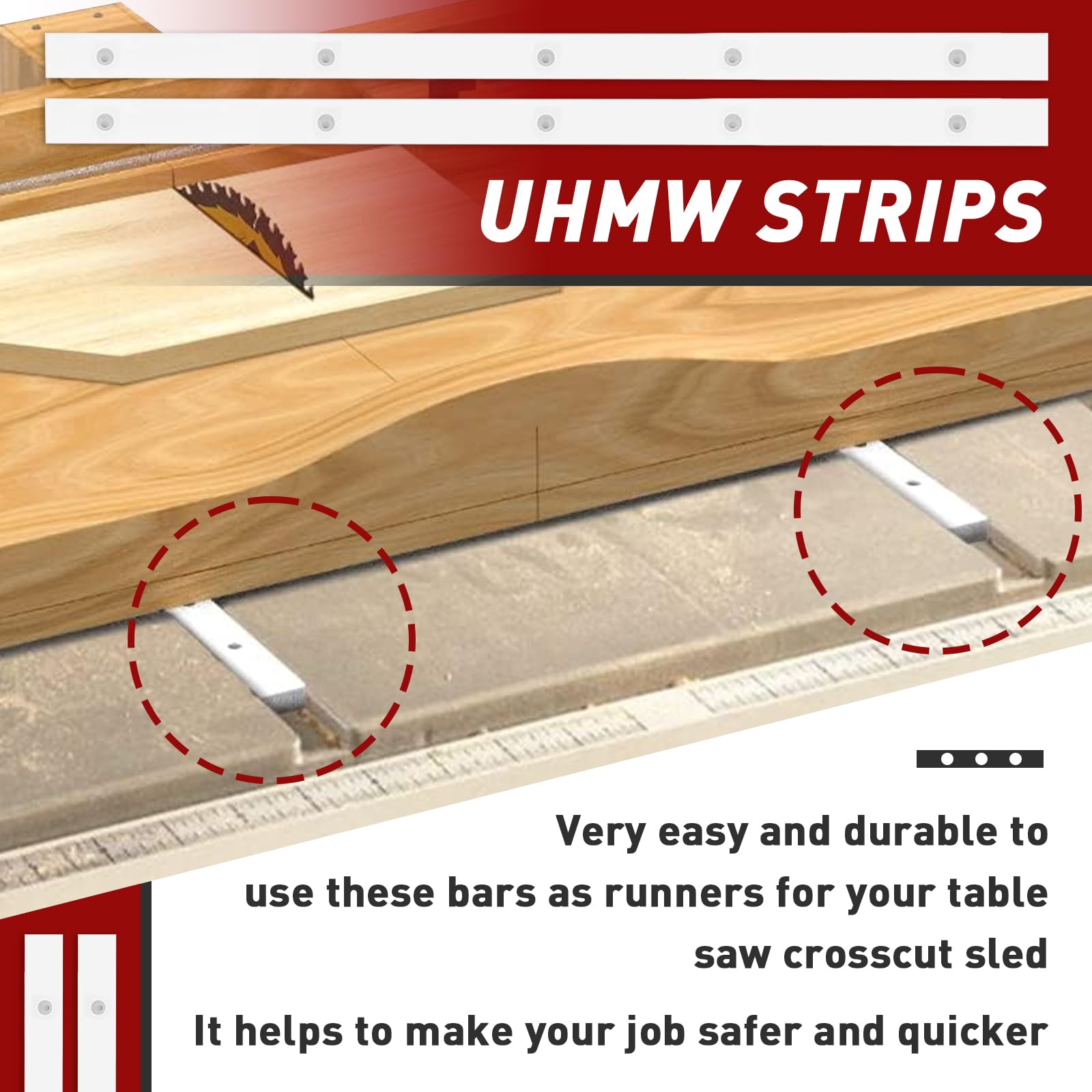 Crosscut Sled for Table Saw - Premium UHMW Plastic - 3/4" X 3/8" X 17" - Predrilled Holes and Screws - Ideal for U Tracks, Woodworking, Miter Slots, Router Table, Bandsaws - 4 Bars Included