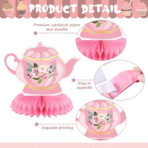 Liliful 12 Pcs Tea Party Decorations Floral Teapot Cake Tea Party Honeycomb Centerpieces Princess Tea Party Supplies Table Tea Party Decor for Birthday Baby Shower Wedding Favors Girls Women