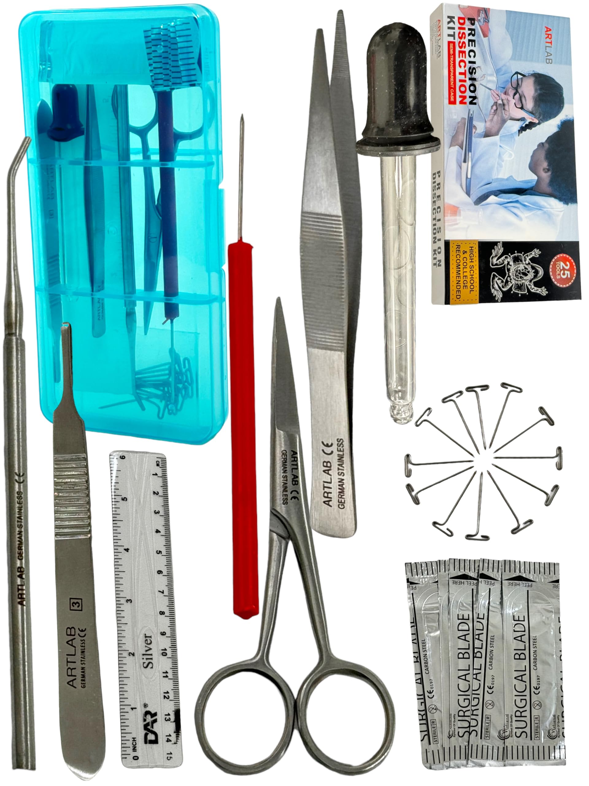 ArTLaB-Advanced Precision Dissection Kit - 25 pieces total. Stainless Steel Instruments perfect for Anatomy, Biology, Botany, Veterinary and Students -Dissecting Kit set