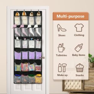 FENTEC 2 Pack Large Over The Door Shoe Organizer, 24 Pockets Mesh Hanging Shoe Organizers, Shoe Rack for Closet Mesh Closet Shoe Holder, Over Door Organizer, Shoe Organizer for Wall, Black