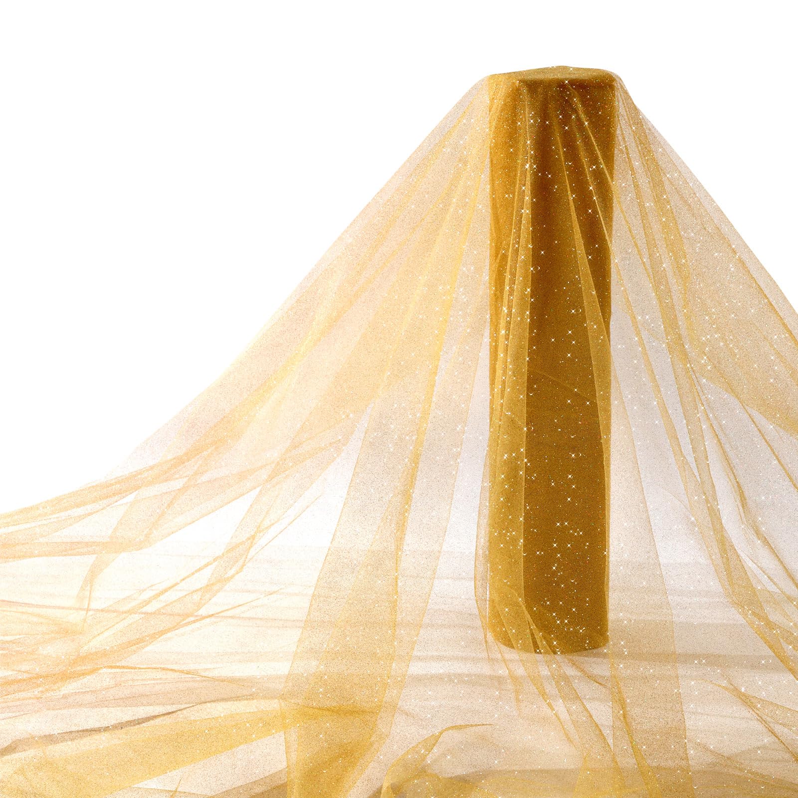 Hosuly 54" x 25 Yards Glitter Tulle Fabric Tulle Mesh Tulle Rolls Netting for DIY Craft Handmade Princess Dress Cape and Wedding Party Backdrop Decoration(Gold, Glitter)